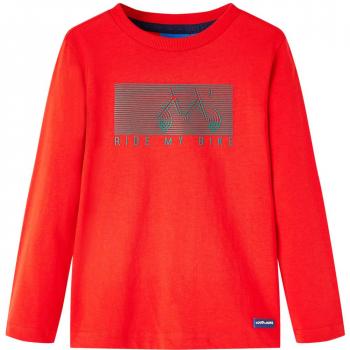 Camiseta infantil de manga larga estampado de bicicleta rojo