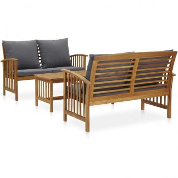 3-Piece Solid Acacia Wood Garden Lounge Set with Cushions