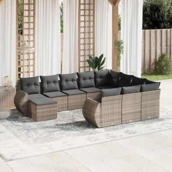 11-Piece Grey Poly Rattan Garden Sofa Set with Cushions