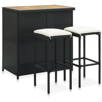3-Piece Black Poly Rattan Bar Set
