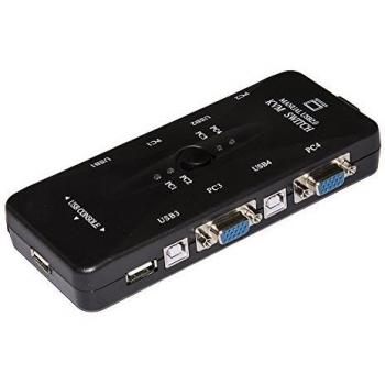 Switch KVM Manual para 4 PCs USB/VGA con 1 Mouse, 1 Teclado USB y 1 Monitor VGA - Cables Incluidos