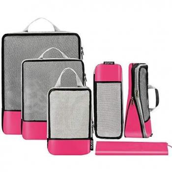 Eono by Amazon - Organizadores de Viaje de compresión expandibles, Impermeable Organizador para Maletas, Organizador de Equipaje, Cubos de Embalaje, Compression Packing Cubes, Fucsia, 6 Set