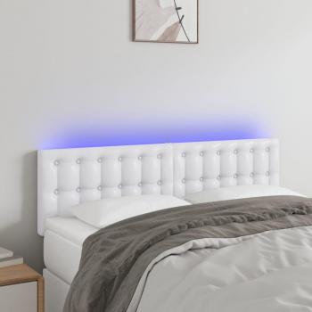 Cabecero con LED de cuero sintético blanco 144x5x78/88 cm