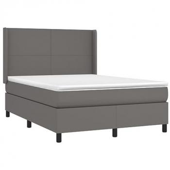 Cama box spring colchón y LED cuero sintético gris 140x200 cm
