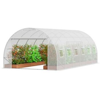 VEVOR Walk-In Tunnel Greenhouse, 19.4x9.7x6.5 ft Galvanized Steel Frame Plant Shelter with White PE Cover and Roll-Up Zipper Door