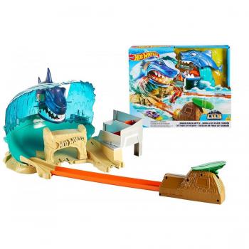 Hot Wheels City Mordisco del Tiburón Pista de Ataque de Tiburón con 1 Vehículo Die-Cast, Juguete para Niños +4 Años (Mattel HDP06)