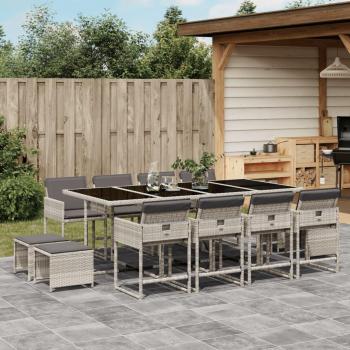 Set de Comedor de Jardín 13 Piezas con Cojines Grises en Polyrattan