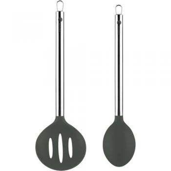 Reposacucharas y Set de 2 Piezas para Servir Fagor Melier, Acero Inoxidable 18/10 y Silicona, Resistente a Altas Temperaturas, Multicolor
