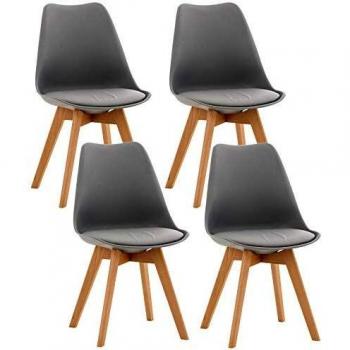 Set de 4 Sillas de Comedor Linares Gris Plástico y Madera Nórdicas