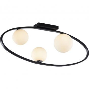 Plafón de techo Kulka, 3 luces, negro, cristal, G9