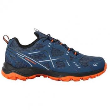 Regatta Vendeavour Men's Waterproof Hiking Shoes - Breathable Dark Denim with Blaze Orange Accents