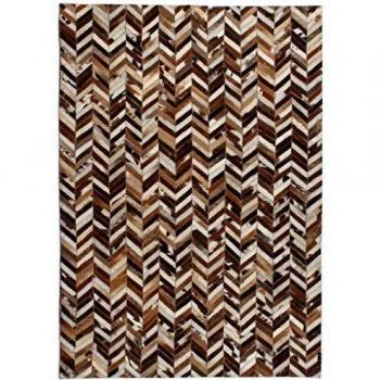 vidaXL Alfombra Retazos Cuero 120x170 cm Chevrón Marrón/Blanco Tapete Estera