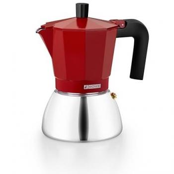 Cafetera Italiana Monix Induction Inox Red 9 Tazas, Aluminio y Acero Inoxidable, Mango termorresistente, Fácil de Lavar, Apta para todo tipo de Cocinas incluida Inducción