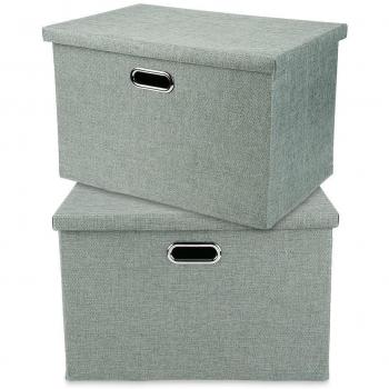 Cubos de almacenamiento cubos grandes plegable cestas contenedores con tapa desmontable y asas para el hogar Closet Dormitorio cajones organizadores, plegable, café, juego de 2