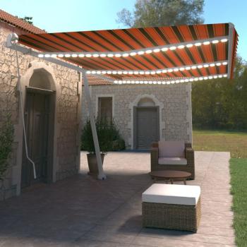 Toldo manual retráctil con LED naranja y marrón 600x350 cm Vidaxl Multicolor