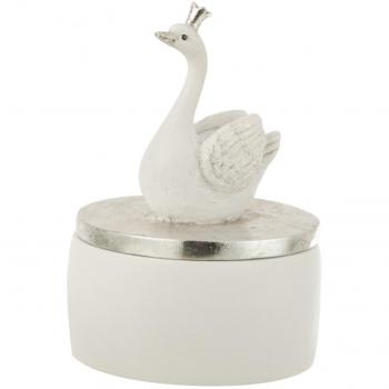 Caja cisne de resina blanca y plateada 8 cm