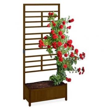 Jardinera de Madera con Enrejado para Balcón y Jardín, 171 x 71,5 x 32 cm, Color Marrón