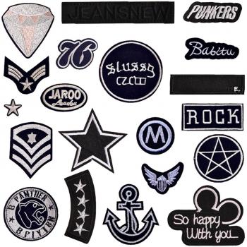 Parches Ropa Termoadhesivos, Gosear 20 Piezas Parches Ropa Diy, Insignias de Bordado en Blanco y Negro para Camiseta, Jeans, Bolsas de Ropa