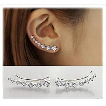 7 Cristales Ear Cuffs Hoop Climber S925 Sterling Pendientes de plata Pendiente hipoalergénico