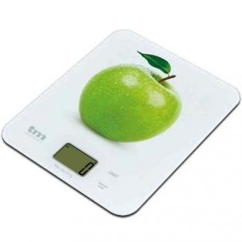 Tm Electron TMPBS021 Báscula Digital de Cocina Ultra Delgada con diseño de Manzana, Pantalla LCD de 18 mm, Cristal, Blanco