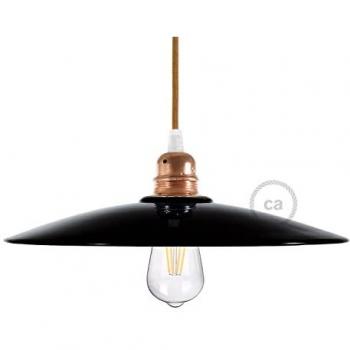 Pantalla de Lámpara de Cerámica - Plato para Suspensión - Fabricado en Italia - Color Negro con Detalles en Cobre