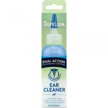 TROPICLEAN Limpiador de Oídos Doble Acción para Mascotas - Limpieza y Secado - Reduce el Olor y el Exceso de Humedad - Elimina Cera y Suciedad - 118 ml