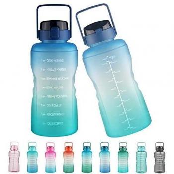 Justfwater Botella de agua sin BPA con marcador de tiempo y pajita, botella deportiva de 3,78 L con asa para Fitness, Gimnasio, Oficina, Pesca, Actividades al Aire Libre