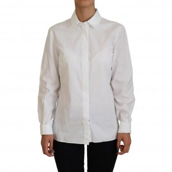 Dolce & Gabbana Women's White Cotton Collared Long Sleeves Formal Top Size M IT44|L