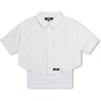Camisa de niña 2 en 1 DKNY blanca de algodón con manga corta D60095