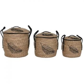 Juego de Cestas Home ESPRIT Negro Natural Boho 42 x 42 x 50 cm (3 Piezas)