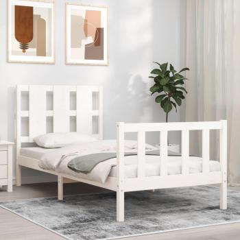 Cama solar sin colchón blanca 100x200 cm de madera maciza de pino con estructura de cama y cabecero