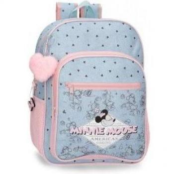 Mochila escolar Minnie Mouse American Darling con pompón decorativo y llavero rosa