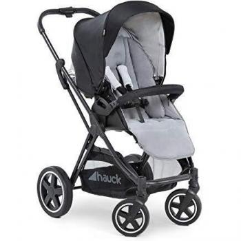 Silla deportiva Hauck 165003 Mars con cubrepies, asiento giratorio, hasta 25 kg, capota 3XL, cesta grande, plegable de forma compacta, compatible con capazo y grupo 0+ para bebés - Negro Gris