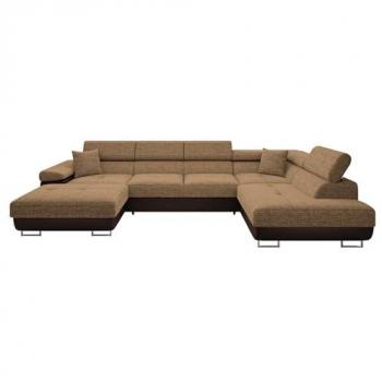 Sofá rinconero Comfivo S103 con función de descanso y caja de ropa de cama, 346x203x70cm, color marrón