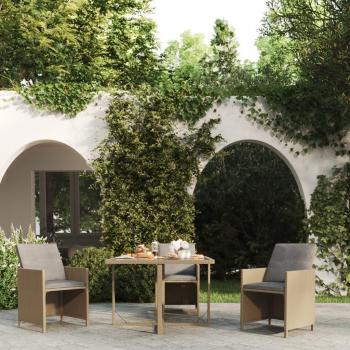 Mesa de jardín Beige 109x107x74 cm en Polyrattan y vidrio, ratán sintético y vidrio