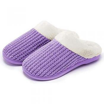 Kuako Zapatillas de Estar por casa con Forro de vellón para Mujer Antideslizantes Espuma de Memoria para Interiores Zapatos cálidos acogedores de la casa