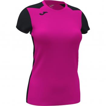 Camiseta de Running Joma Record II Manga Corta Mujer Rosa Flúor Negro