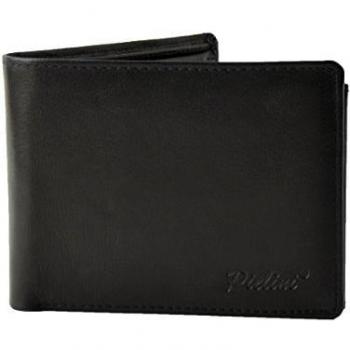 Pielini -Cartera de Caballero en Piel de Vacuno Mod 1621, con Multiples departamentos y Monedero, Negro
