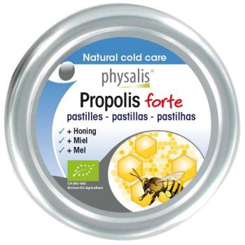 Physalis Propolis Forte Pastillas Masticables 45g Bio - Suplemento alimenticio, contiene propóleos, sabor natural, sin azúcares añadidos, apto para veganos, envase de 45 gramos