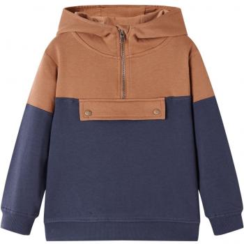 Sudadera Infantil con Capucha y Media Cremallera Antracita Coñac 116