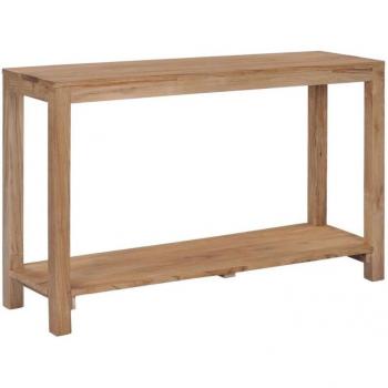 Conjunto de patas para mesa de centro en acero blanco (2 unidades) 60x(110-111) cm y consola de madera maciza de teca 120x35x75 cm