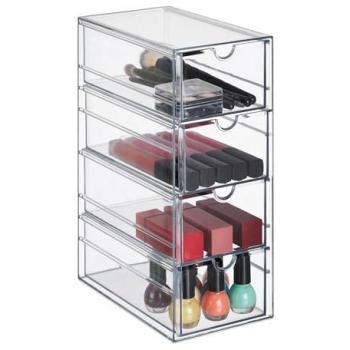 Organizador de Cosméticos con 4 Cajones, para Maquillaje, Oficina y Manualidades, Plástico Transparente - Relaxdays