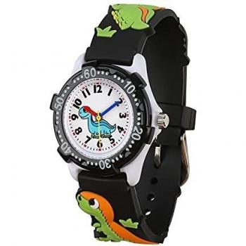 El Reloj de Niños de Vinmori, Reloj de Cuarzo con Dibujos Animados Bonitos de 3D a Prueba de Agua Regalo para Chicos Niños y Niñas A-Dinosaurio Negro