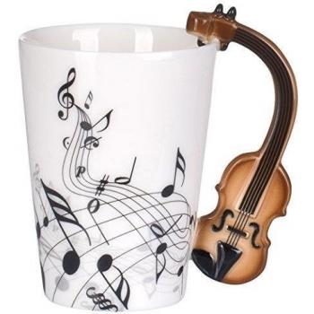 VENKON - Taza con Mango en el Diseño de Violín en Caja de Regalo - 200 ml - Cerámica