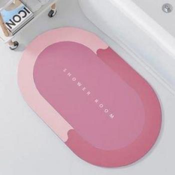 Alfombra de baño ovalada terciopelo rosa 60x40 cm