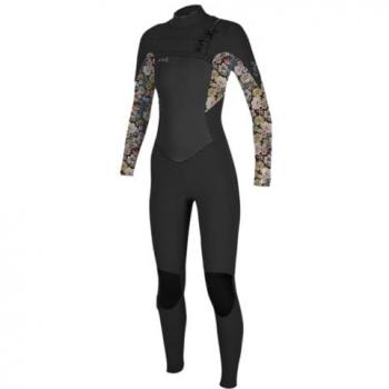 Traje neopreno O'Neill Epic 4/3mm Chest Zip Full para niña - negro, amarillo y blanco - talla 10