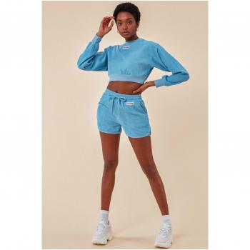 Cosmochic Blue Oversized Cropped Sweater and Shorts Set