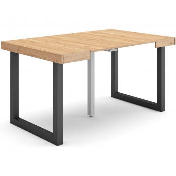 Mesa Consola Extensible Moderna de Roble para 6 Comensales, Patas de Madera Maciza, 140x90x73cm