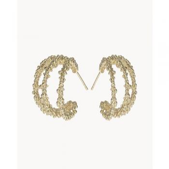 Pendientes Aro Triple Sand Dust en Oro Amarillo de Alta Joyería con Detalles Brillantes