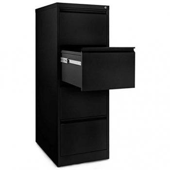 Office Marshal Mueble archivador con 4 cajones, acero inoxidable, Color negro
